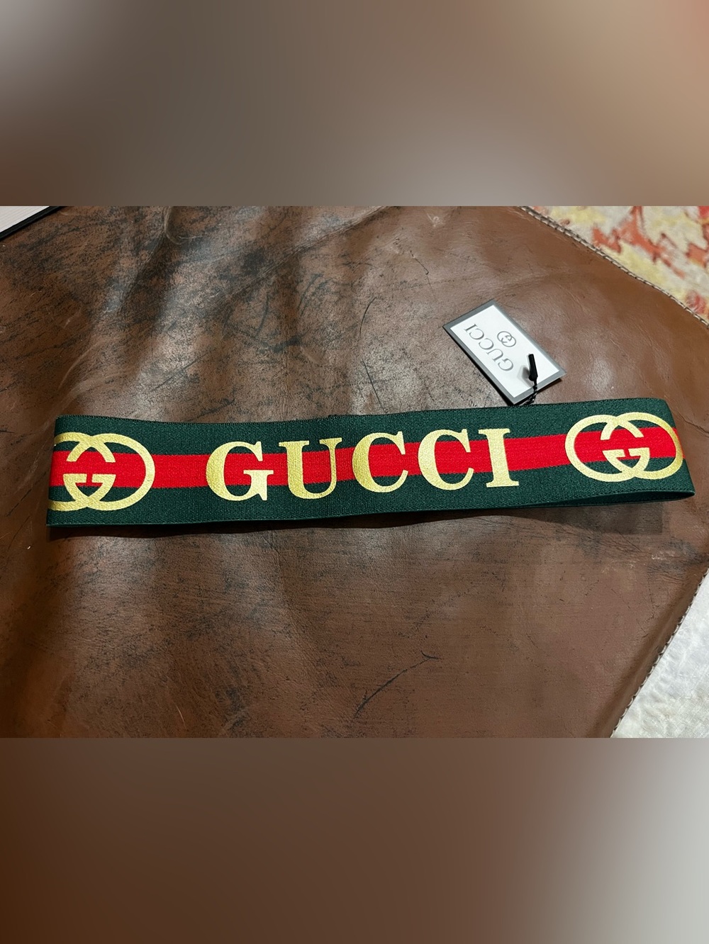💛 Gucci. Green Red and Gold Spell Out  Stretch Headband